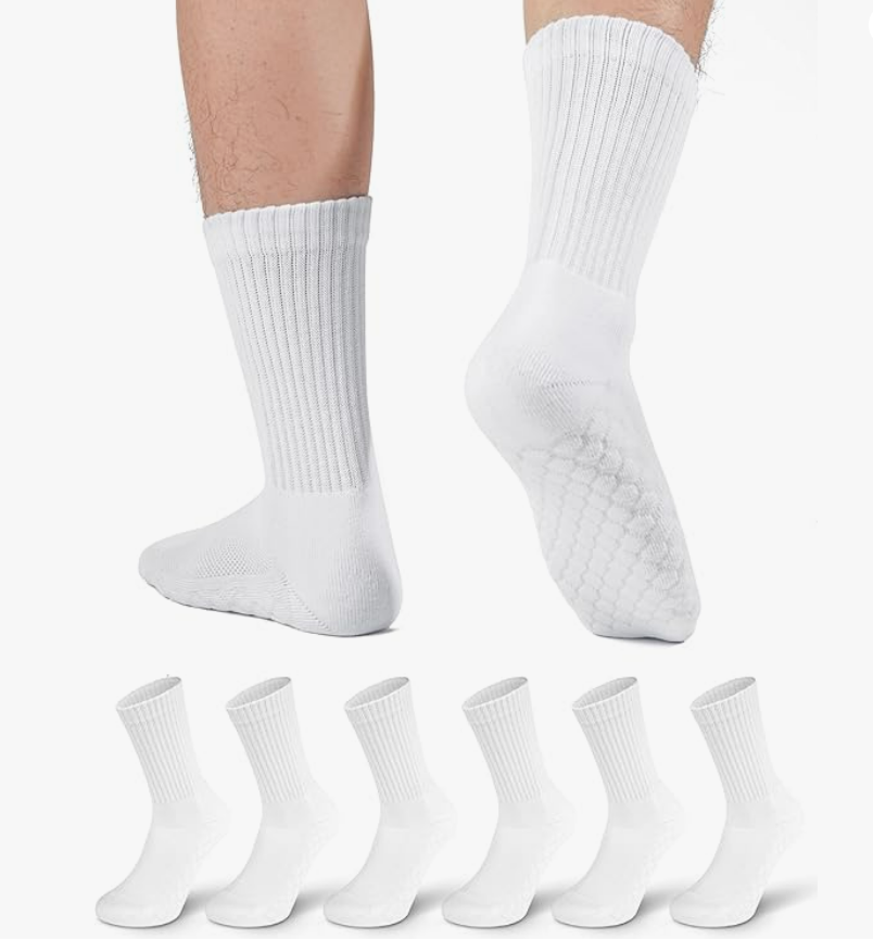 6 Pairs Men's Cotton Soft Tennis Socks Men's Padded Breathable Cerw Sports Socks